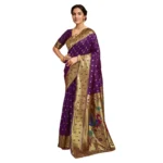 Purple Silk Blend Zari Weaving Saree with Unstitched Blouse