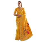 Mustard Silk Blend Paithani Weaving Saree for Women