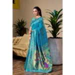 Generic Women's Silk Blend Paithani Weaving Saree With Unstitched Blouse 5.5Mtr (Rama) - Image 4