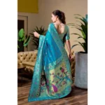 Generic Women's Silk Blend Paithani Weaving Saree With Unstitched Blouse 5.5Mtr (Rama) - Image 3