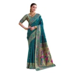 Teal Silk Blend Paithani Weaving Saree for Women