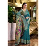 Generic Women's Silk Blend Paithani Weaving Saree With Unstitched Blouse 5.5Mtr (Teal) - Image 2
