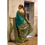 Generic Women's Silk Blend Zari Woven Saree With Unstitched Blouse 5.5Mtr (Green) - Image 3