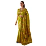 Lime Green Silk Blend Zari Woven Saree for Women