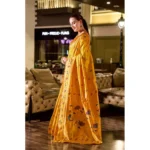 Generic Women's Silk Blend Zari Woven Saree With Unstitched Blouse 5.5Mtr (Mustard) - Image 4