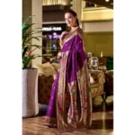Generic Women's Silk Blend Zari Woven Saree With Unstitched Blouse 5.5Mtr (Purple) - Image 2