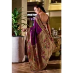 Generic Women's Silk Blend Zari Woven Saree With Unstitched Blouse 5.5Mtr (Purple) - Image 4