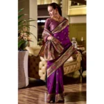 Generic Women's Silk Blend Zari Woven Saree With Unstitched Blouse 5.5Mtr (Purple) - Image 3
