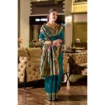 Generic Women's Silk Blend Zari Woven Saree With Unstitched Blouse 5.5Mtr (Teal) - Image 2