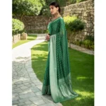 Generic Women's Georgette Weaving Saree With Unstitched Blouse 5.5Mtr (Green) - Image 4