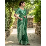 Generic Women's Georgette Weaving Saree With Unstitched Blouse 5.5Mtr (Green) - Image 3