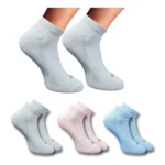 Three pairs of multicolor printed low cut socks for unisex adults