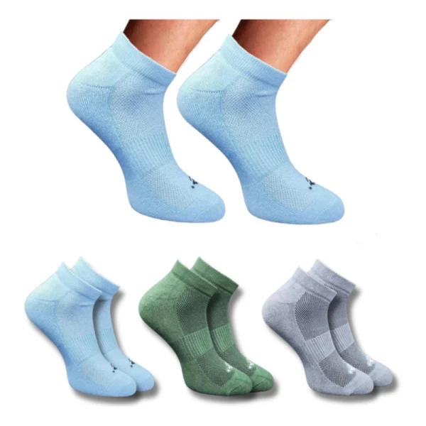 Three pairs of multicolor printed low cut socks for unisex adults