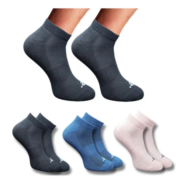 Three pairs of multicolor printed low cut socks for unisex adults