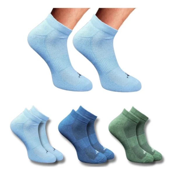 Three pairs of multicolor printed low cut socks for unisex adults