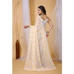 Generic Women's Georgette Printed Saree With Unstitched Blouse 5.5Mtr (White-Yellow) - Image 4