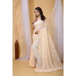 Generic Women's Georgette Printed Saree With Unstitched Blouse 5.5Mtr (White-Yellow) - Image 3