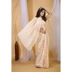 Generic Women's Georgette Printed Saree With Unstitched Blouse 5.5Mtr (White-Yellow) - Image 2