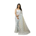 White and Grey Georgette Printed Saree for Women