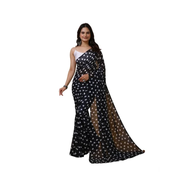 Black Georgette Printed Saree for Women