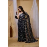 Generic Women's Georgette Printed Saree With Unstitched Blouse 5.5Mtr (Black) - Image 2