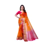 Orange Organza Jacquard Embellished Saree for Women