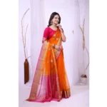 Generic Women's Organza jacquard Embellished Saree With Unstitched Blouse 5.5Mtr (Orange) - Image 2