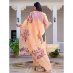 Generic Women's Cotton Blend Printed Kurti With Pant Dupatta Set (Orange) - Image 4