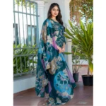 Generic Women's Cotton Blend Printed Kurti With Pant Dupatta Set (Rama) - Image 4