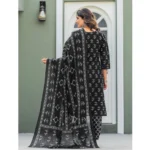 Generic Women's Cotton Blend Printed Kurti With Pant Dupatta Set (Black) - Image 4