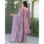 Generic Women's Cotton Blend Printed Kurti With Pant Dupatta Set (Lavender) - Image 5