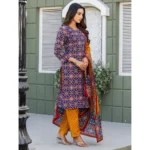 Navy Blue Cotton Kurti Set - Angle 4