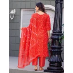 Generic Women's Cotton Blend Printed Kurti With Pant Dupatta Set (Orange) - Image 5