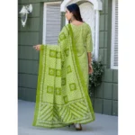 Generic Women's Cotton Blend Printed Kurti With Pant Dupatta Set (Parrot) - Image 2