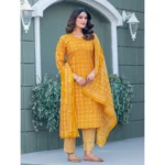 Generic Women's Cotton Blend Printed Kurti With Pant Dupatta Set (Yellow) - Image 2