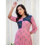 Generic Women's Rayon  Print With Embroidery Work A-Line Kurti (Wine) - Image 3