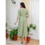 Generic Women's Rayon  Print With Embroidery Work A-Line Kurti (Green) - Image 2