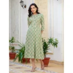 Generic Women's Rayon  Print With Embroidery Work A-Line Kurti (Green) - Image 5