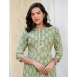 Generic Women's Rayon  Print With Embroidery Work A-Line Kurti (Green) - Image 4