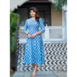 Generic Women's Rayon Print With Embroidery Work A-Line Kurti (Sky Blue) - Image 5