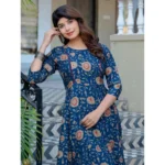 Generic Women's Rayon Print With Embroidery Work A-Line Kurti (Navy Blue) - Image 5
