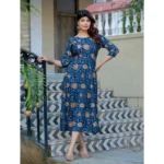 Generic Women's Rayon Print With Embroidery Work A-Line Kurti (Navy Blue) - Image 4