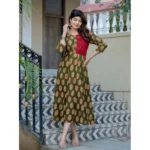 Generic Women's Rayon Print With Embroidery Work A-Line Kurti (Dark Green) - Image 4