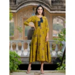 Generic Women's Rayon Print With Embroidery Work A-Line Kurti (Mehendi) - Image 5