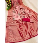 Generic Women's Soft Litchi Silk Jacquard Work Saree With Unstitched Blouse 5.5Mtr (Pink) - Image 3