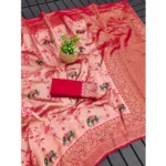 Generic Women's Soft Litchi Silk Jacquard Work Saree With Unstitched Blouse 5.5Mtr (Pink) - Image 2