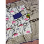 Generic Women's Soft Litchi Silk Jacquard Work Saree With Unstitched Blouse 5.5Mtr (Blue) - Image 3