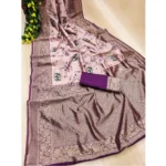 Generic Women's Soft Litchi Silk Jacquard Work Saree With Unstitched Blouse 5.5Mtr (Purple) - Image 3