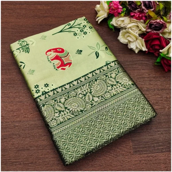 Generic Women's Soft Litchi Silk Jacquard Work Saree With Unstitched Blouse 5.5Mtr (Light Green)