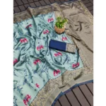 Generic Women's Soft Litchi Silk Jacquard Work Saree With Unstitched Blouse 5.5Mtr (Light Blue) - Image 2